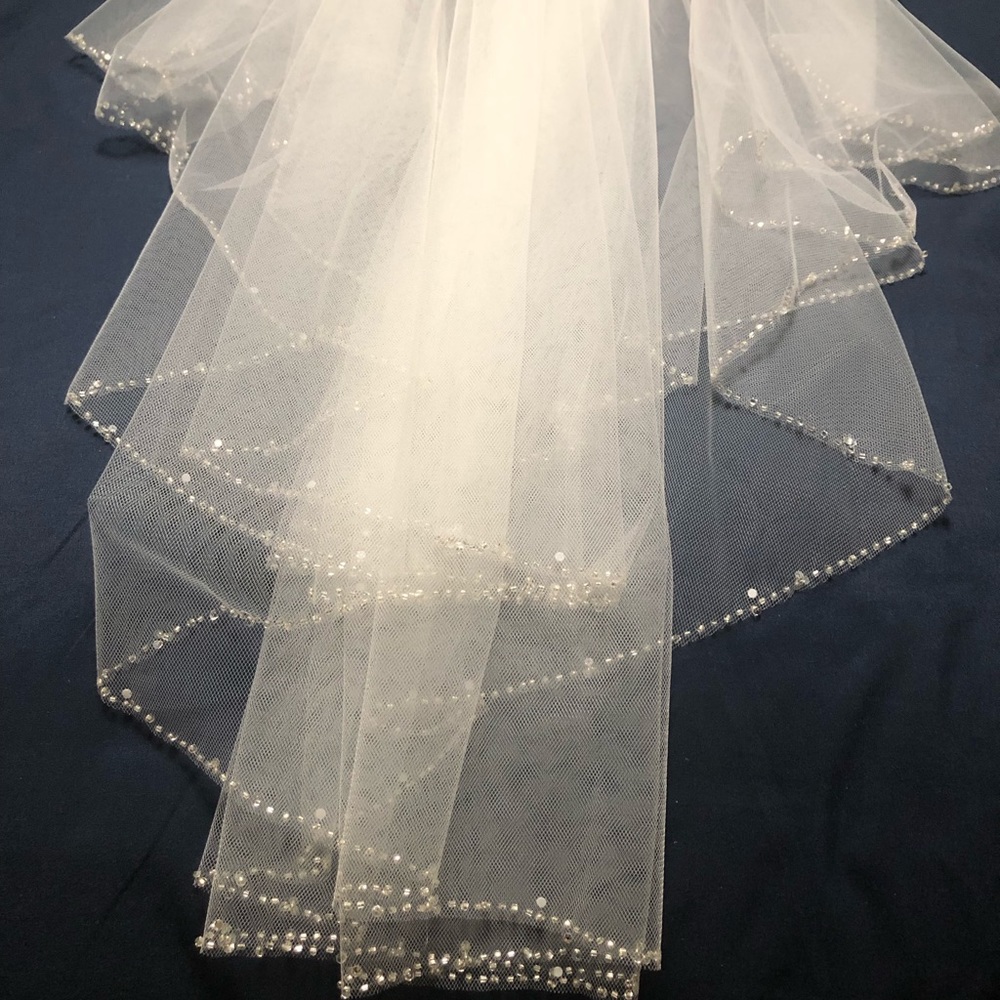 Fingertip bridal veil with crystals